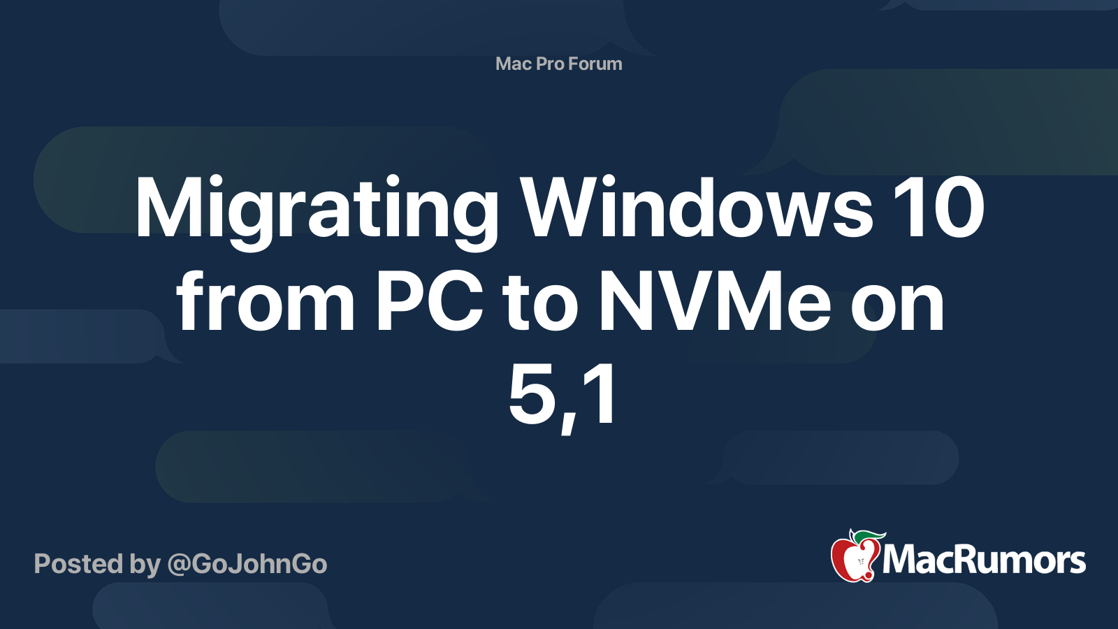 Migrating Windows 10 from PC to NVMe on 5,1