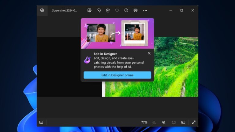 Windows 11's Photos app now integrates Microsoft Designer AI web interface