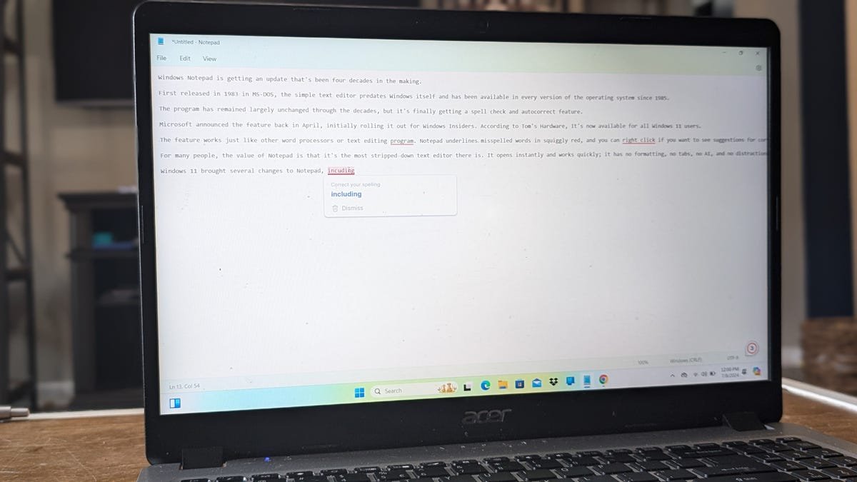 Windows Notepad gets spellcheck and autocorrect, after 41 years