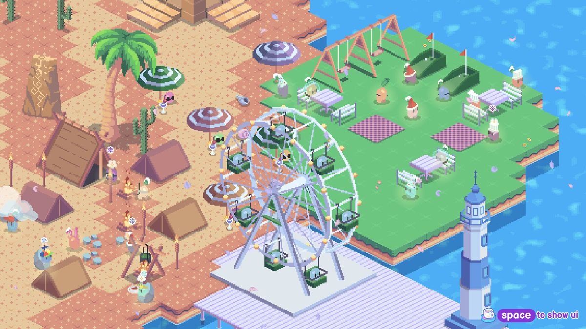 Design little towns for adorable vegetable people in this cute sandbox