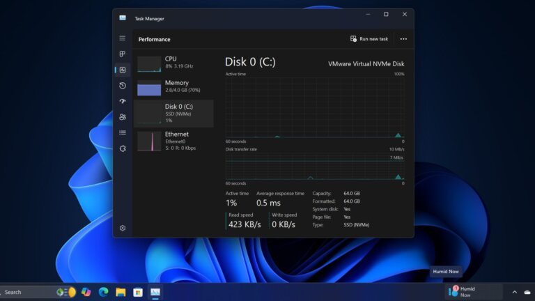 Windows 11 will show more Disk details in the Task Manager