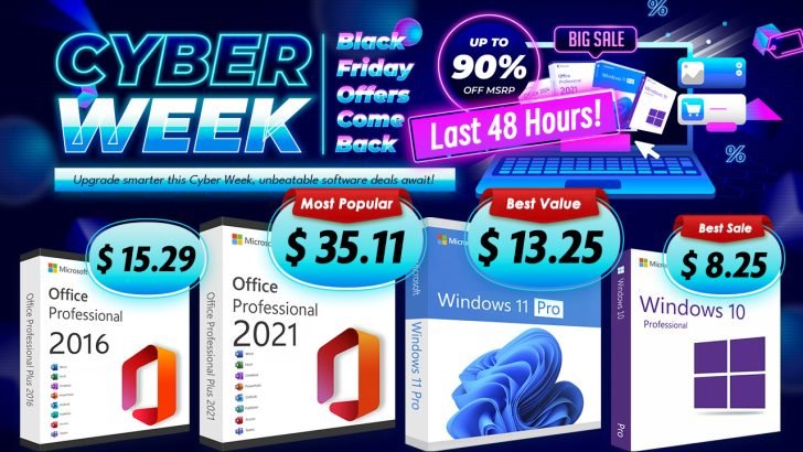 Last 48 Hours of Cyber Week Flash Sale: Lifetime Office Suite Starts from $15.29 and Windows 11 Pro for Just $13.29!