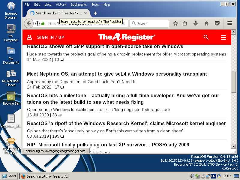 ReactOS drops release 0.4.15