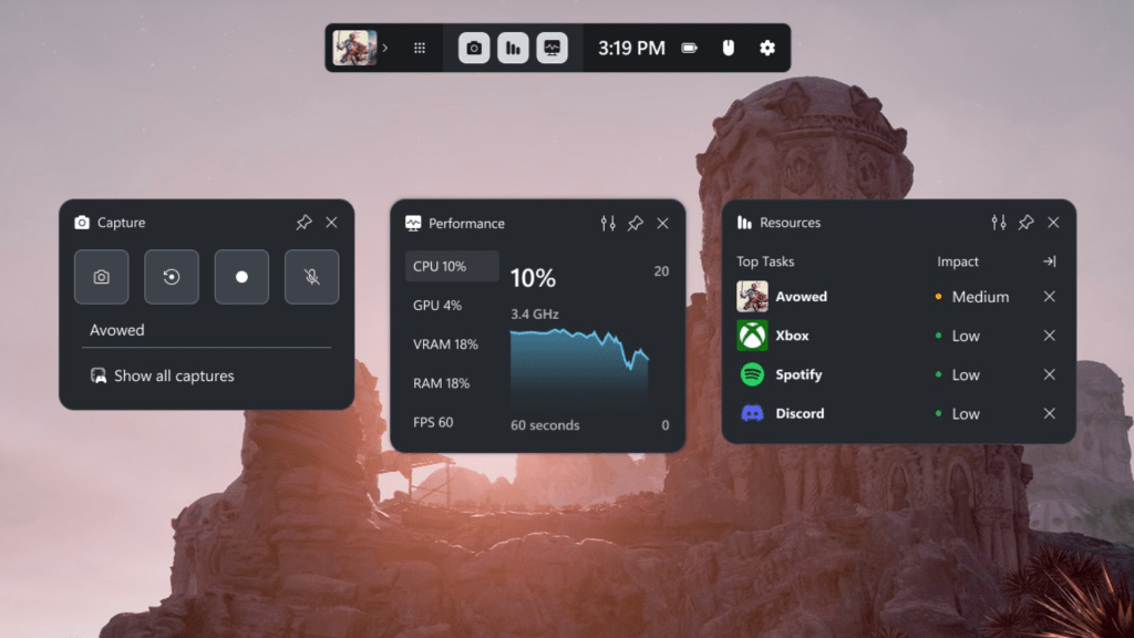 Windows Game Bar gets design tweaks for better handheld gaming