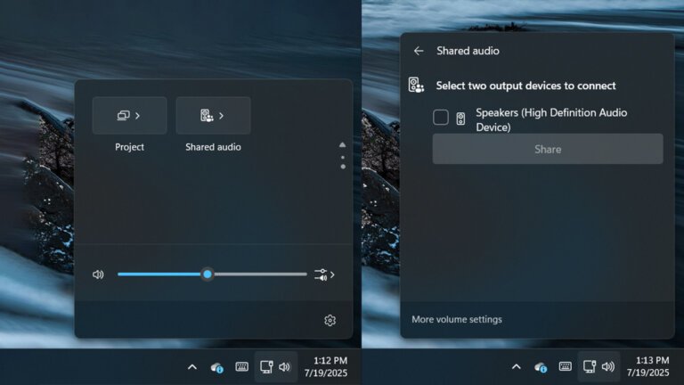 A Windows Insider user discovers an undocumented ‘Shared audio’ feature in the latest build — quick setting allows you to play audio through multiple outputs