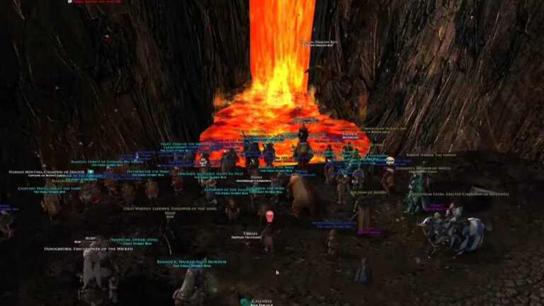 After 3 years of trying, Lord of the Rings Online's 'Great Hobbit Run' ends in confused success as a mob of low-level players gets lost inside Mount Doom and decides it's close enough: 'Sauron can kiss my butt!'