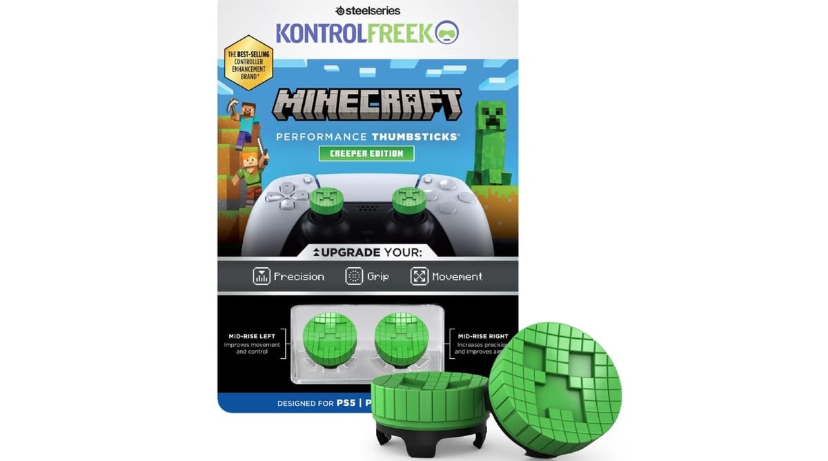 Creeper thumbsticks appear as part of a KontrolFreek and Minecraft collab