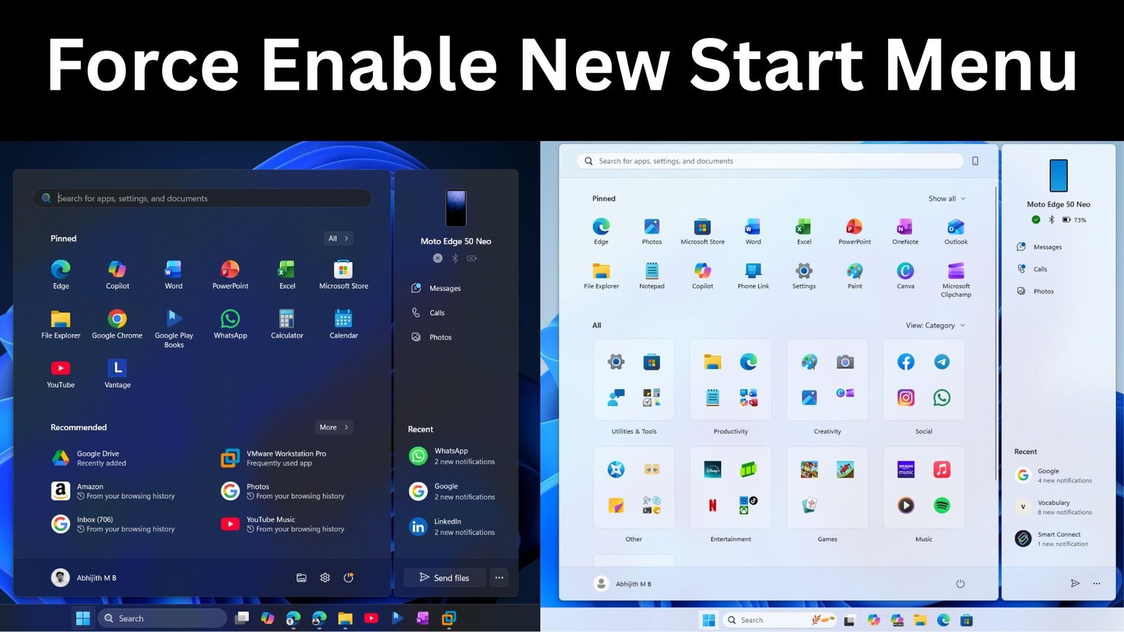 Force enable new Start menu in Windows 11 25H2 and 24H2 if it doesn't turn on automatically
