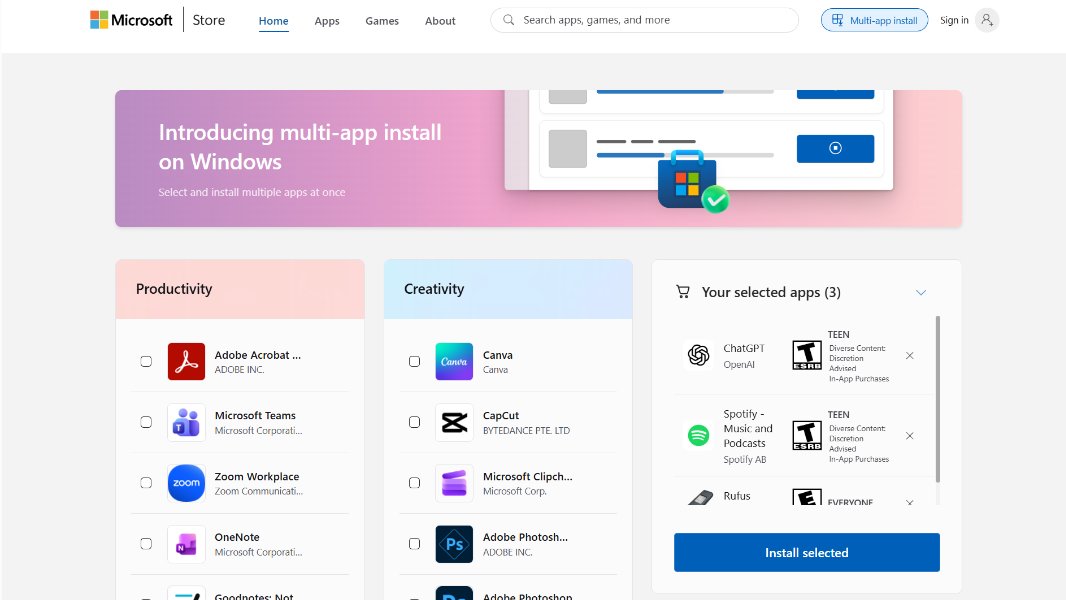 Microsoft Store on the Web Adds Multi-App Install