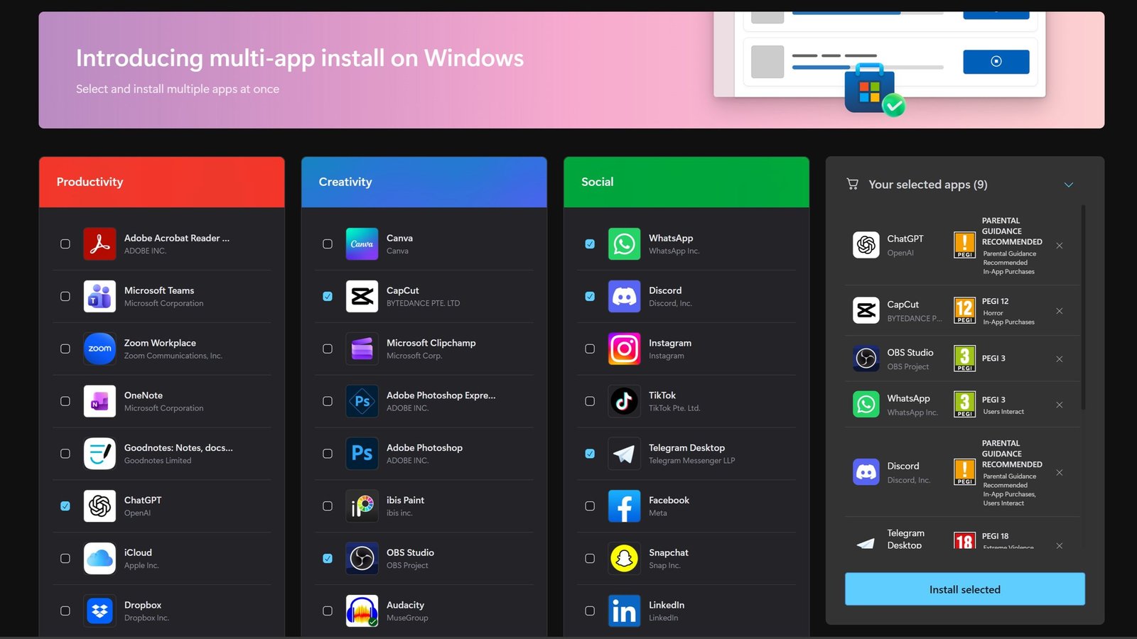 Microsoft takes a swing at Ninite with its own multi-app install package feature powered by the Microsoft Store