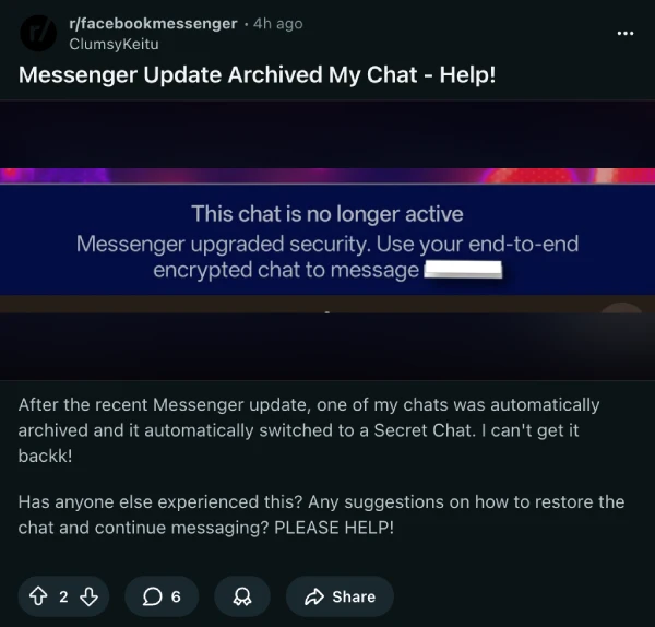 Why Facebook Messenger says “this chat is no longer active”