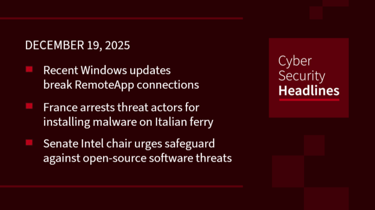 Windows RemoteApp problems, ferry malware arrest, Senator’s open-source warning