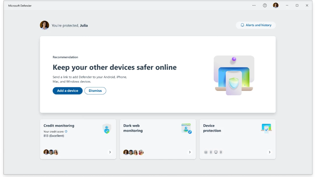 Antivirus protection built into Windows