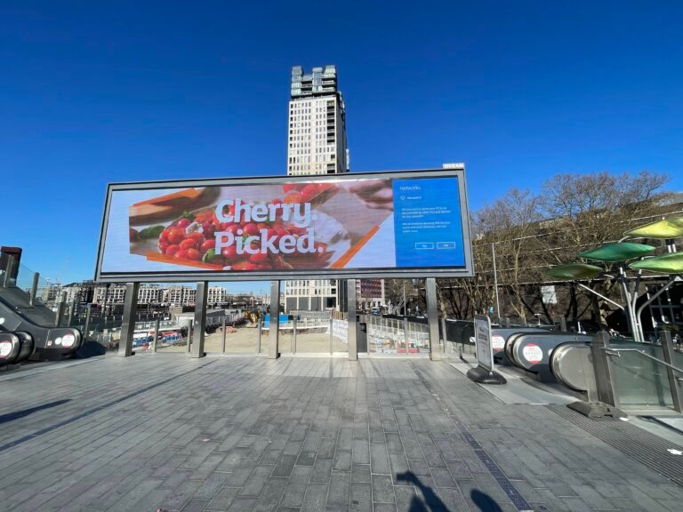 Windows asks a networking question on a Stratford billboard