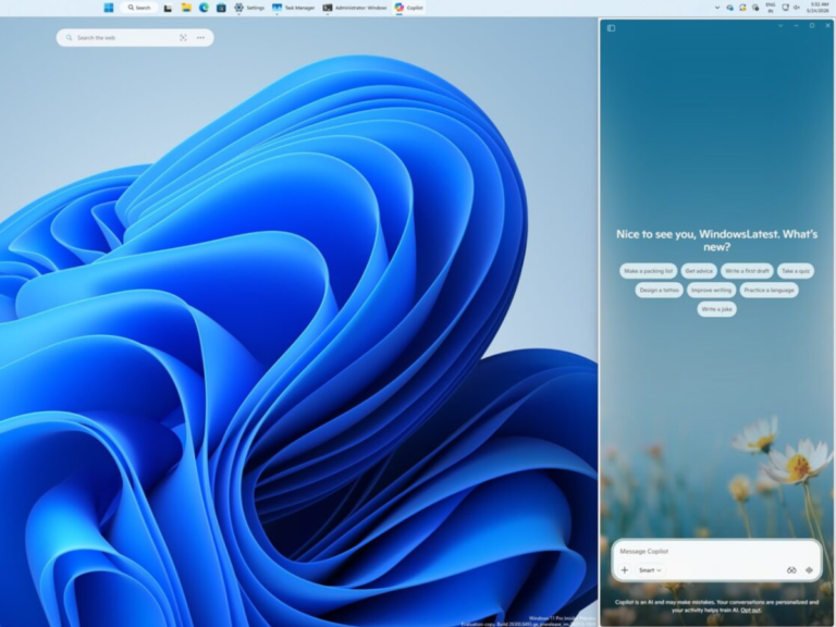 Microsoft Adds Docking Option to Windows 11 Copilot That Resizes the Desktop to Make Room