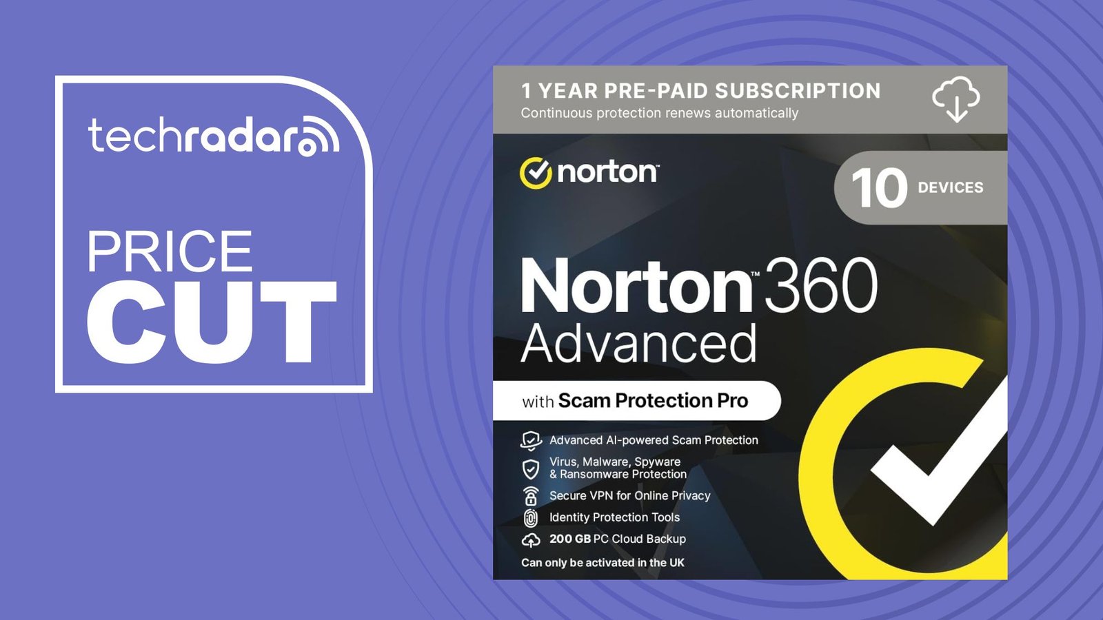Norton 360 Advanced gets 77% discount, drops price to £2.92/mo — top-rated antivirus, 200GB cloud backup, VPN, parental controls and more