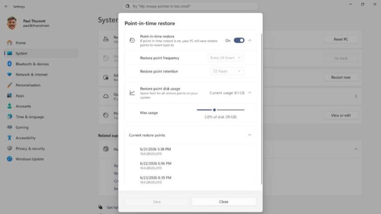Point-in-Time Restore for Windows 11 is Generally Available