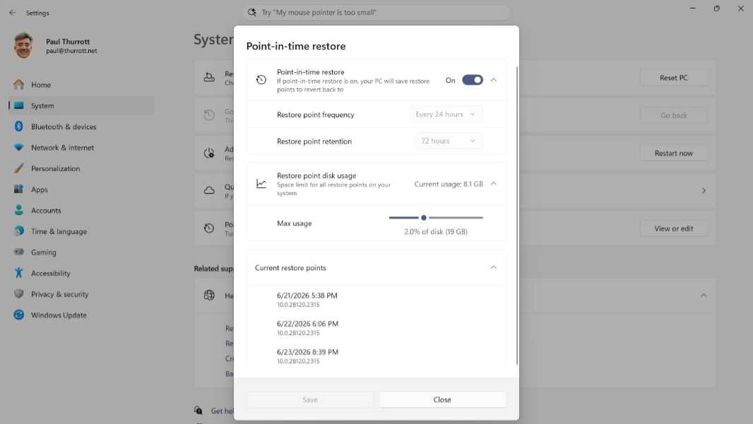 Point-in-Time Restore for Windows 11 is Generally Available