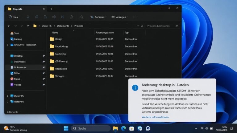 Windows 11 KB5094126: Microsoft's desktop.ini hardening causes some folder icons to disappear