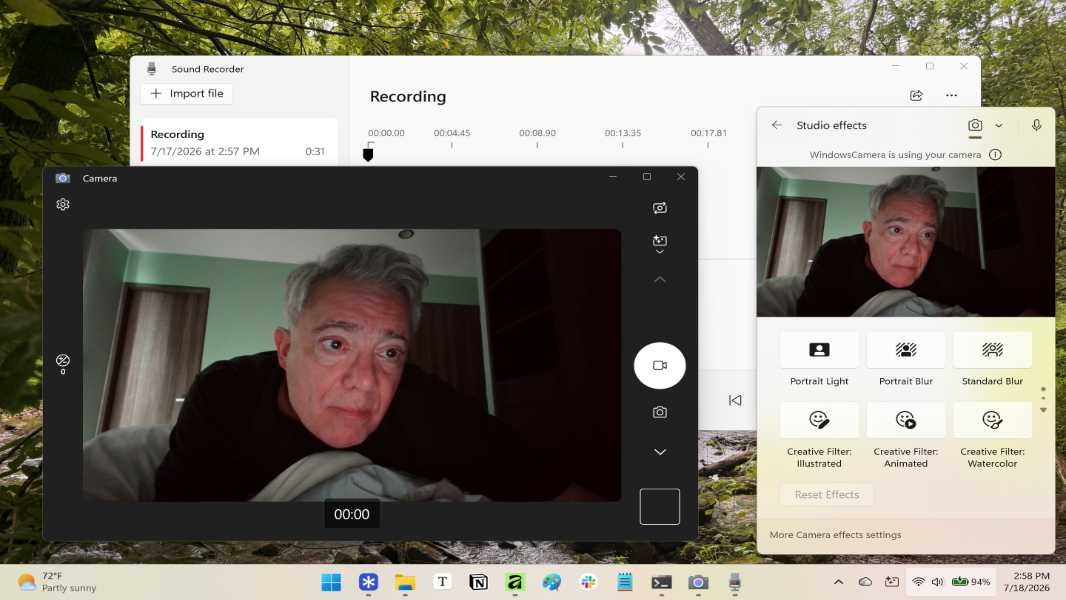 Sound Recorder, Camera, and Windows Studio Effects