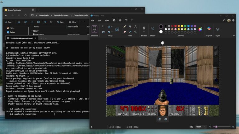 DOOM runs inside Paint on Windows, built by a Microsoft executive: "The spreadsheet-tier framerate is part of the charm."