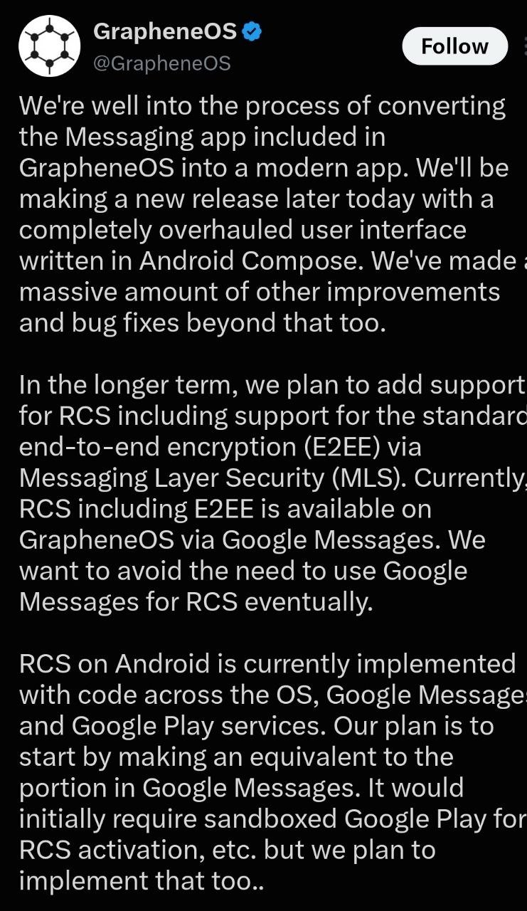 GrapheneOS is building its own RCS support to cut Google Messages out of the picture