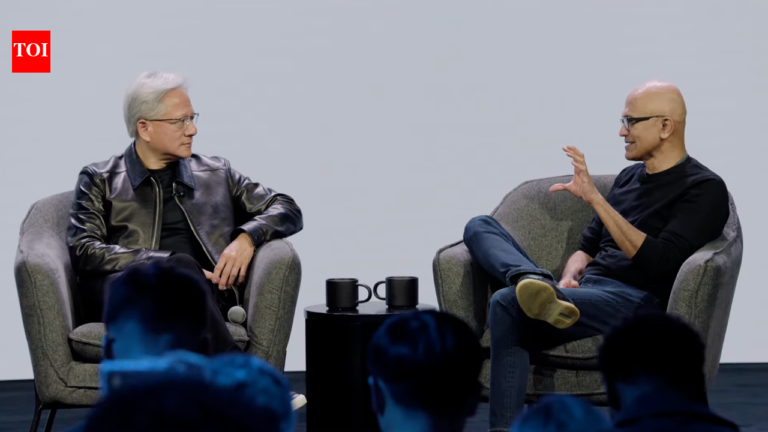 Jensen Huang remembers Windows early days, crediting Microsoft, says that 'Nvidia was founded because of Windows'; CEO Satya Nadella jokes: If you could just do a little transfer of...
